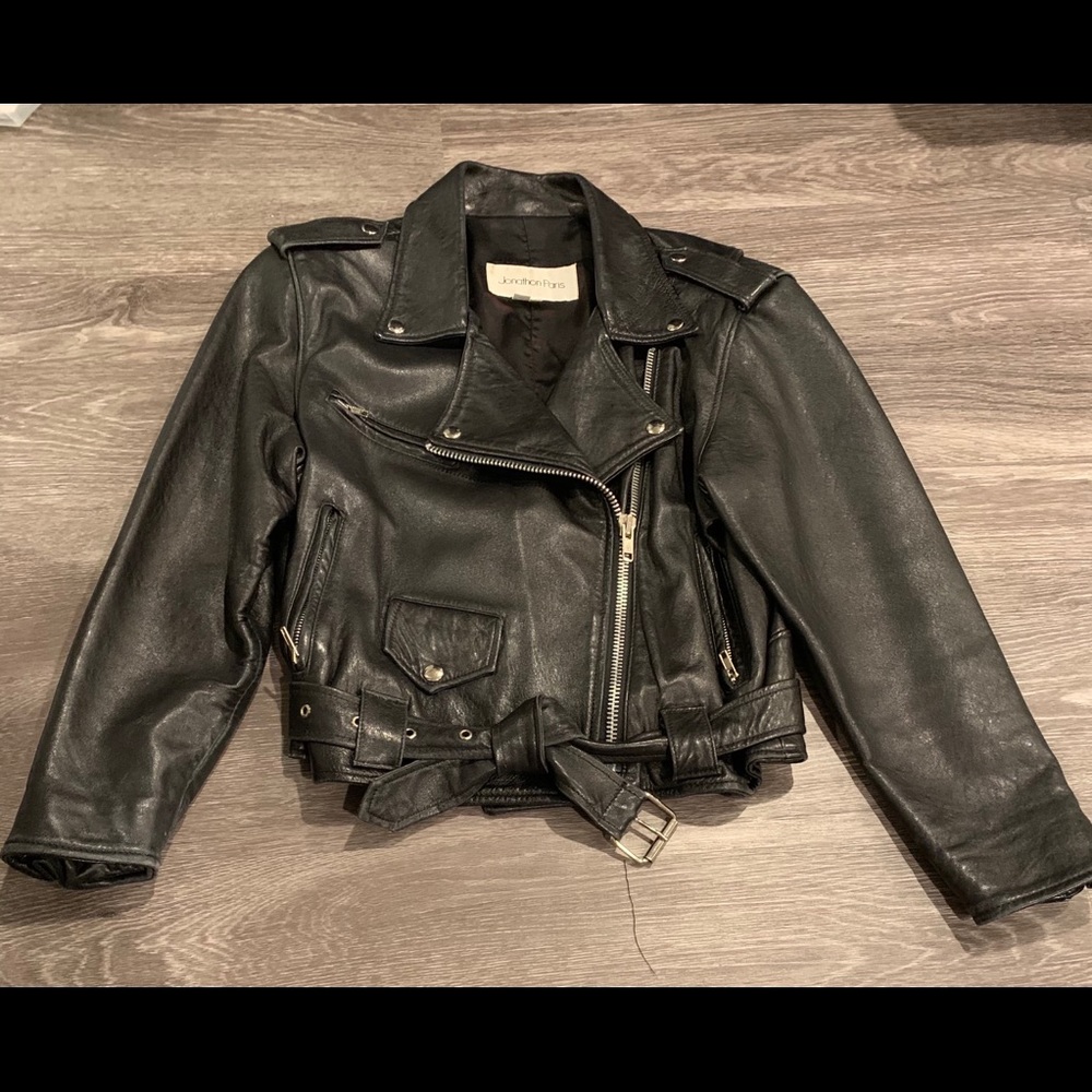 Black Leather Moto Jacket by Jonathan Paris